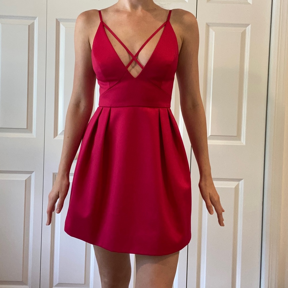 🎀 Barbiecore TopShop Hot Pink Front Cross Mini Dress size 4 💕